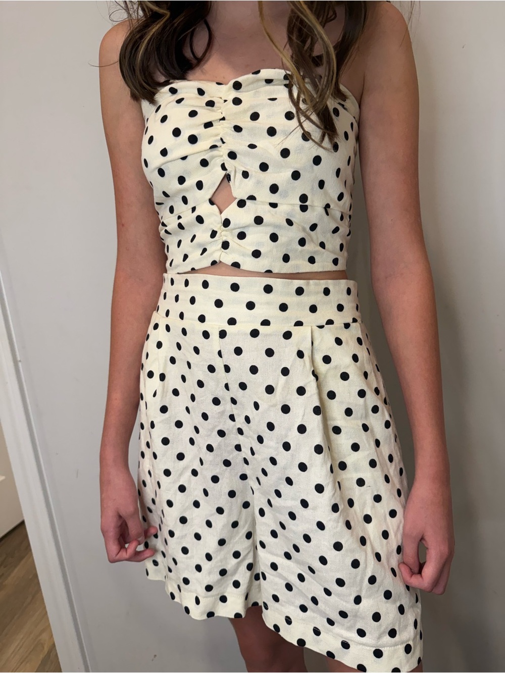 Polka Dot Ruched set in Cream and Black